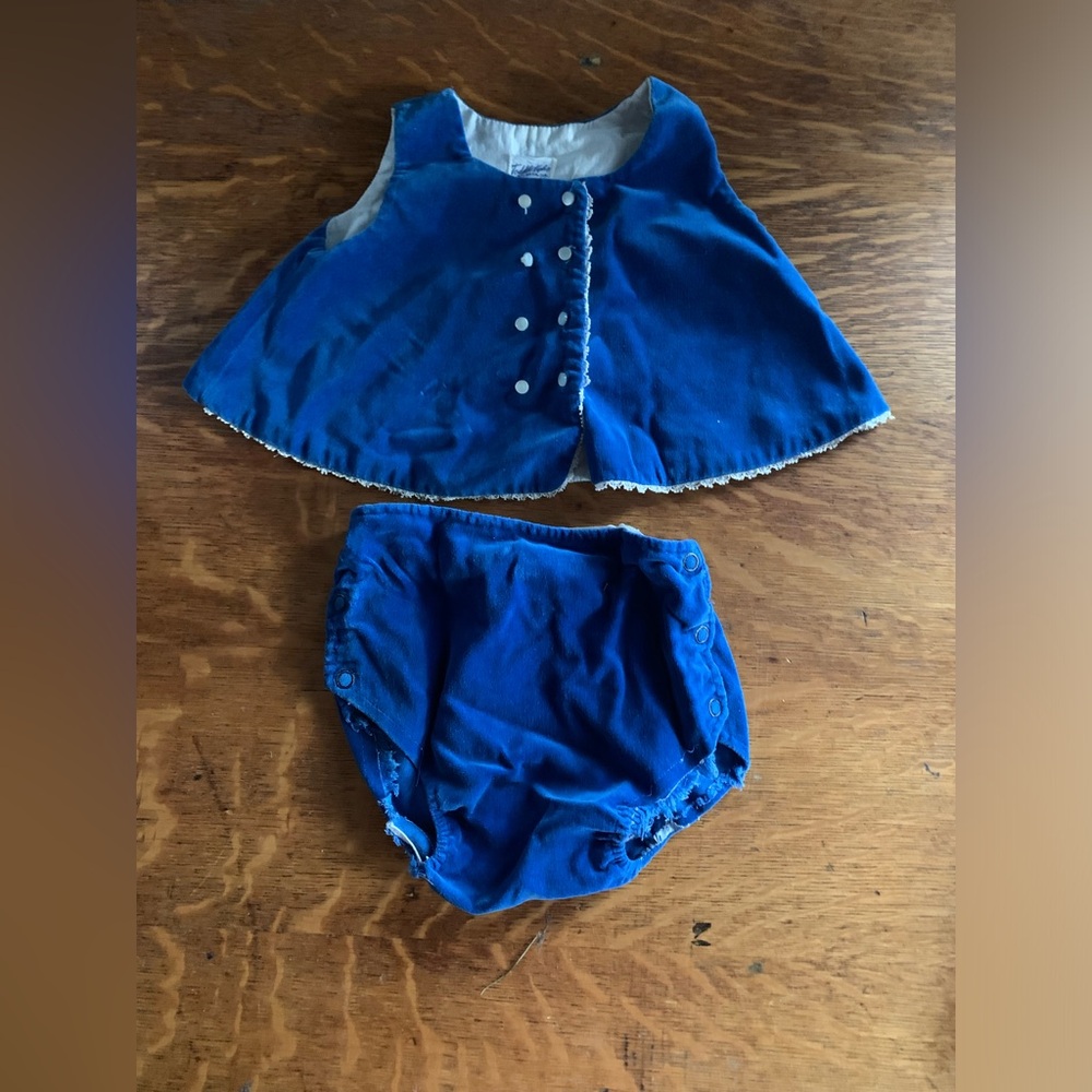 Vintage Toddle Tyke 2 Piece Blue Velvet Baby Outfit 6 Months Nostalgia Infant